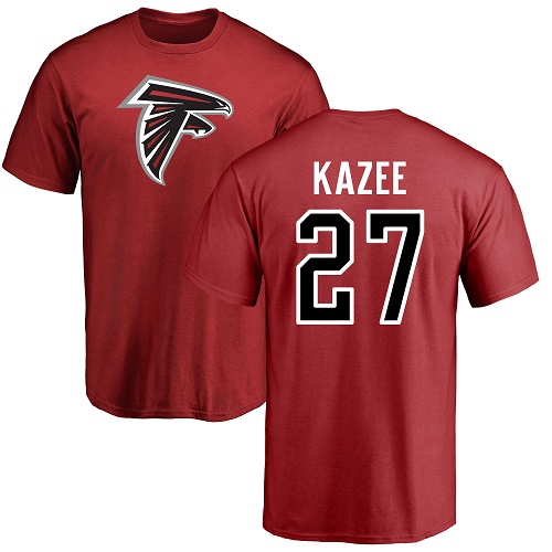 Atlanta Falcons Men Red Damontae Kazee Name And Number Logo NFL Football #27 T Shirt->atlanta falcons->NFL Jersey